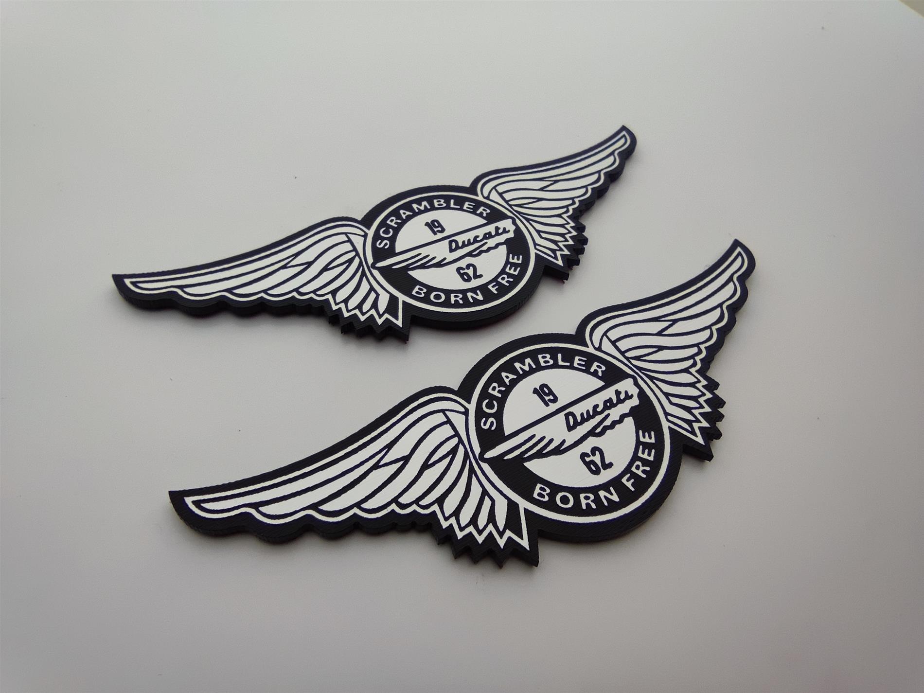 Ducati scrambler kanatlı motosiklet etiketi alüminyum Görünümlü Plastik etiket badge sticker - Resim 3